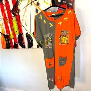 Egyptian Orange and Gray Short Sleeve long Tee with Hieroglyphics